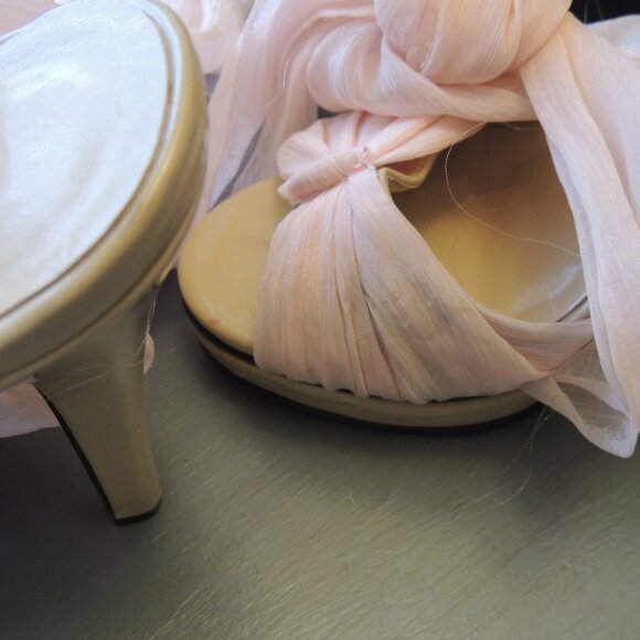 Pink Chiffon Wrap High Heel Sandals – Size 39 - Picture 6 of 9